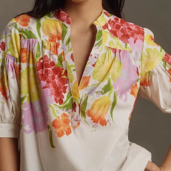 Anthropologie Yukiko Noritake Darcey Popover Swing Top XS 0 - Picture 4 of 16